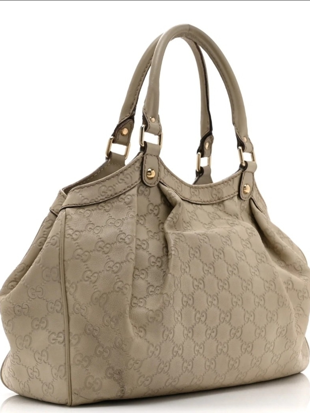 Authentic EMBOSSED Gucci Beige Monogram Tote Bag - Elegant Women's Satchel